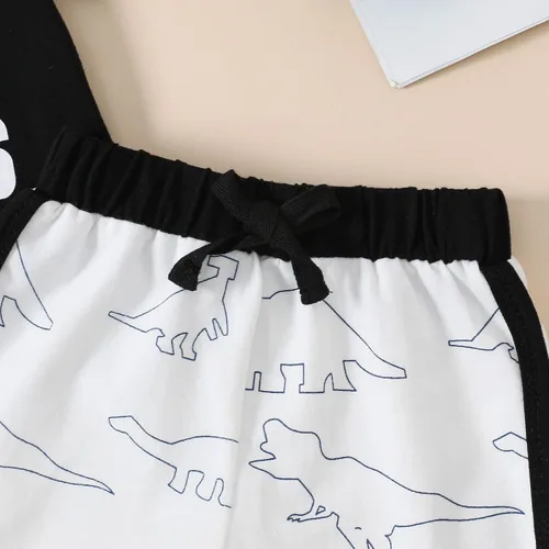 Vista 4 de MLAGJSS Conjunto de pantalones para bebés y niños, manga corta, 2 piezas, estampado de letras, blusacamiseta y pantalones cortos chinos