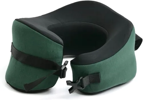 Vista 23 de C CUSHION LAB Almohada de viaje, galardonado diseño ergonómico patentado para mentón y cuello, almohada de espuma viscoelástica para el cuello Azul