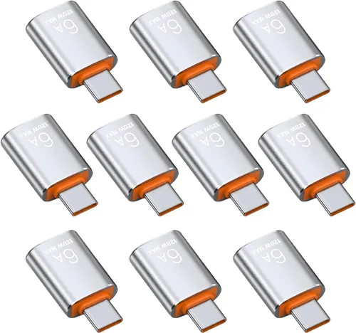 Vista 16 de BOMIE Adaptador USB C a USB, paquete de 10 unidades, 6A 120 W, carga rápida, transferencia de datos de 10 Gbps, USB C macho a USB 3.2 hembra OTG