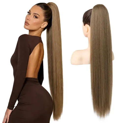Vista 38 de SEIKEA Extensiones de cola de caballo con cordón, larga y recta, cola de caballo falsa, natural, suave, extensiones de cabello sintético resistente