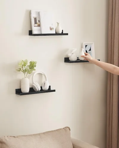 Vista 7 de SONGMICS CUSTOS Collection - Estantes flotantes, juego de 3 estantes de pared, 15 pulgadas de ancho, para marcos de fotos y baratijas, para sala