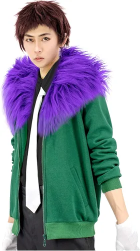 Vista 2 de C-ZOFEK Disfraz de anime, chaqueta verde con cuello de piel, Verde