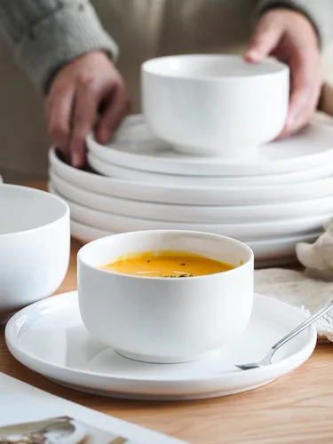 Vista 4 de Kanwone Platos de ensalada de postre de porcelana, 8 pulgadas, juego de 6, platos blancos, aptos para microondas y lavavajillas, platos blancos