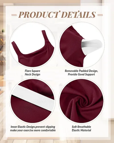 Vista 5 de Locoowai 3 piezas de camiseta sin mangas para mujer, cuello cuadrado, camiseta sin mangas para fitness, informal, básica, para entrenamiento, yoga
