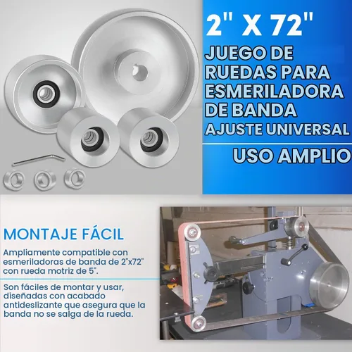 Vista 2 de Juego completo de ruedas de amoladora de correa de 2 x 72 pulgadas, rueda de aluminio coronada para amoladora de cuchillos de 5 pulgadas, diámetro