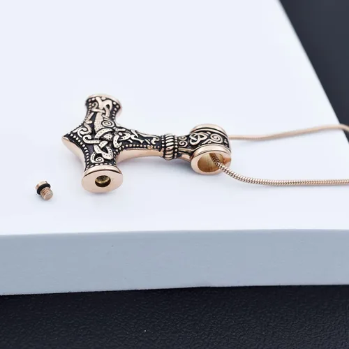 Vista 3 de Collar de urna de talismán de martillo de Thor vikingo nórdico para cenizas, acero inoxidable para hombre, joyería de cremación vintage, amuleto