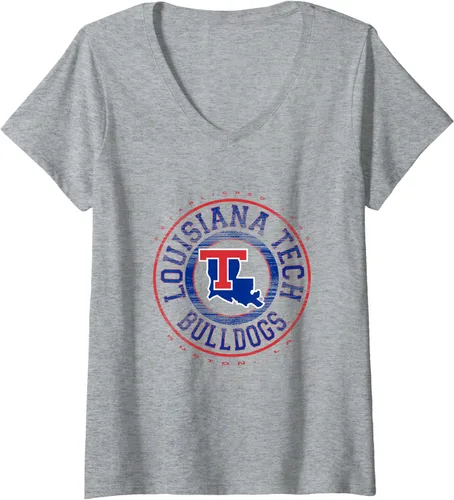Vista 4 de Womens Louisiana Tech Bulldogs Showtime Logo Officially Licensed V-Neck T-Shirt