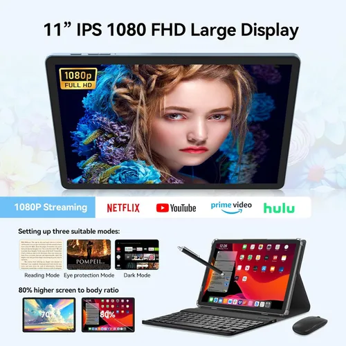 Vista 4 de Tablet de 11 pulgadas Android 15, última actualización de 2026, 128 GB ROM 16 GB RAM, tabletas 4G LTE, 5G WiFi+Celular, Octa-Core MTK8786, cámara