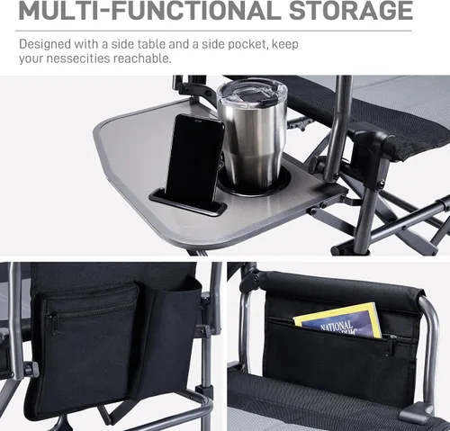 Vista 6 de EVER ADVANCED Silla de directores de camping con mesa auxiliar, plegable portátil con tamaño compacto, silla de césped resistente con bolsillo