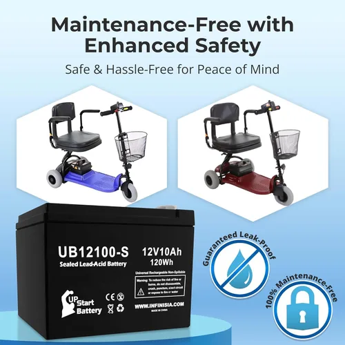 Vista 2 de Paquete de 2 baterías de repuesto de 12 V 10 Ah para Shoprider Echo 3 baterías SL73-24V 10AH UB12100-S para batería Shoprider Mobility Scooter – SLA