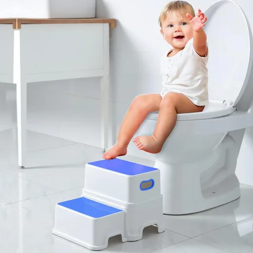 Vista 3 de Victostar Taburete de 2 pasos para niños, taburete antideslizante resistente para niños pequeños de dos pasos para entrenamiento de inodoro, baño