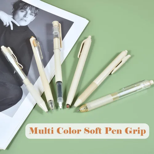 Vista 8 de BAYTORY 5 bolígrafos de gel y 1 resaltador, bolígrafo de tinta de secado rápido, punta fina color negro de 0.020 in, bolígrafo estético retráctil