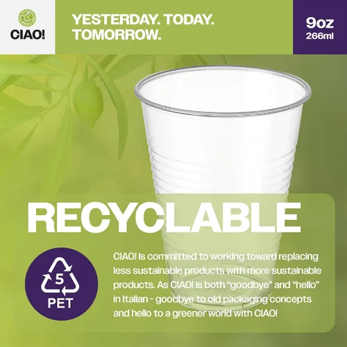 Vista 3 de CIAO! Vaso desechable acanalado de polipropileno de 9 oz (caja de 1,000)