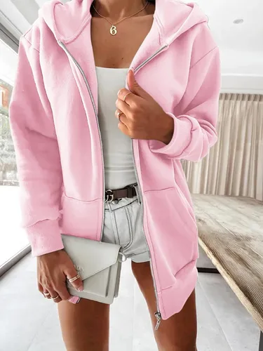 Vista 2 de Yousify Sudadera con capucha de felpa con cremallera completa para mujer, cómoda, holgada, de manga larga, con bolsillos