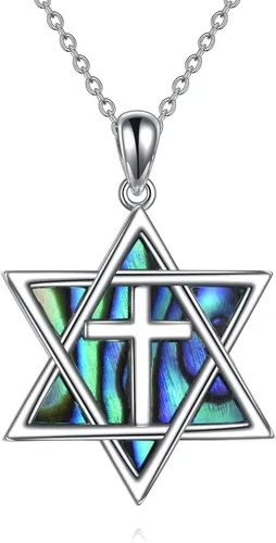 Vista 57 de YFN Collar de estrella de David de plata de ley, concha de abulón, árbol de la vida, joyería judía, regalos para mujeres y hombres