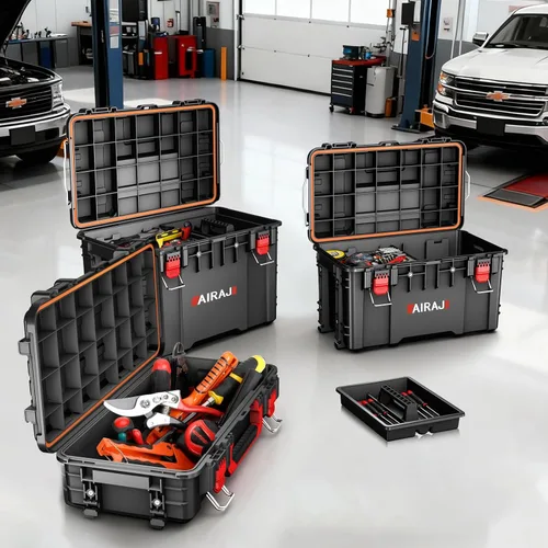 Vista 2 de Caja de herramientas rodante con ruedas resistente, organizador modular apilable, caja de herramientas impermeable para herramientas manuales