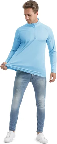 Vista 7 de CRYSULLY Camisas de pesca para hombre con protección solar UPF 50+ de manga larga y cremallera de 14