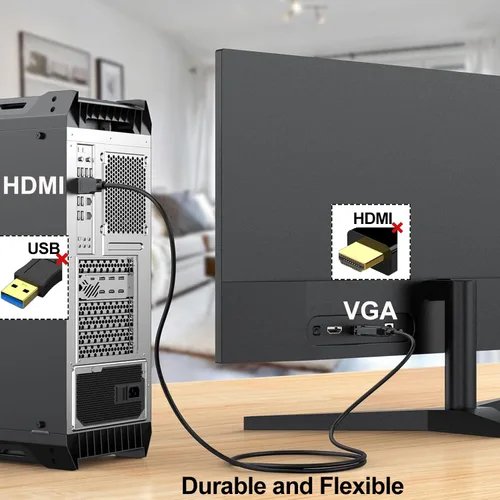 Vista 6 de Cable HDMI a VGA de 3 pies, monitor HDMI a VGA, 1080P@60Hz, macho a macho Compatible for Raspberry Pi, Roku, Computer, Desktop, Laptop, PC