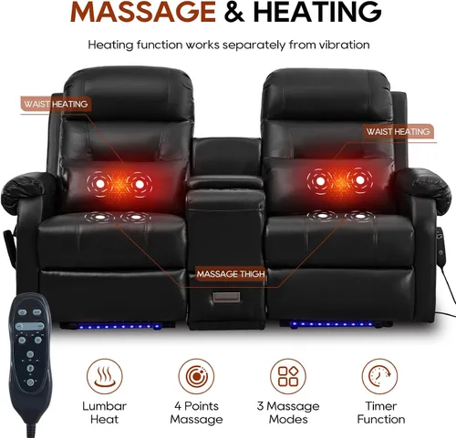 Vista 4 de IPKIG Biplaza reclinable Power Lift para ancianos con masaje y calor Marrón
