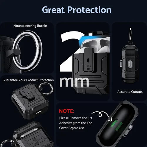 Vista 5 de DASFOND - Funda de armadura para AirPods de 2ª y 1ª generación, carcasa de cuerpo completo de grado militar a prueba de golpes, soporte de carga