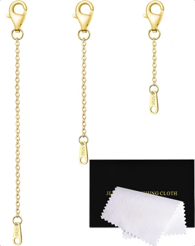 Vista 19 de Extensores de collar para mujer, chapados en oro de 14 quilates, extensores de collar duraderos, cadena de plata de ley 925 para pulsera y Dorado