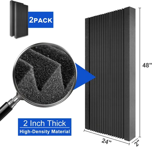 Vista 2 de Acoustic Panels Pack of 2, Sound Proof Foam Panels for Walls, Noise Sound Dampening Foam with Media Room Home Office Recording Room, Black, 48 x 24