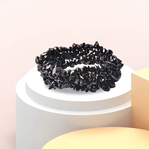 Vista 4 de SHOP LC DELIVERING JOY Pulsera de chips de turmalina negra para mujer, joyería elástica, regalos de cumpleaños, Gema, Turmalina