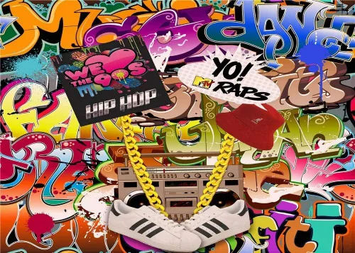 Vista 5 de Fondo de fotografía de graffiti colorido de los años 80 y 90 con tema de hip hop, accesorios de estudio, suministros de música retro, fondo de fotos