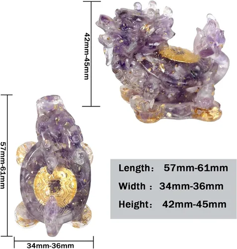 Vista 3 de SUNYIK Paquete de 2 estatuas de tortuga de dragón de cristal de resina, piedra curativa de tortuga de dragón Feng Shui, decoración para el hogar