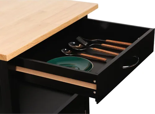 Vista 4 de eHemco carro para cocina con parte superior de madera natural y base de color blanco, Madera Noble, Negro