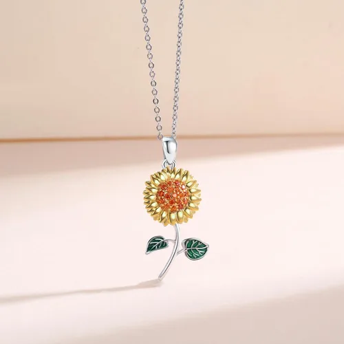 Vista 3 de AOVEAO Collar de girasol, plata de ley S925 You Are My Sunshine Collares para mujeres y niñas, colgante de plata esterlina con piedra natal