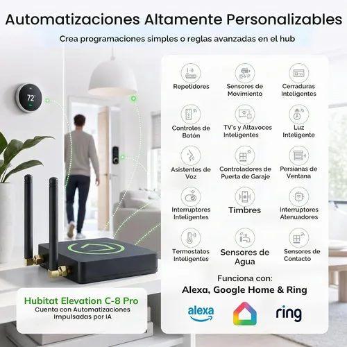 Vista 6 de Hubitat Elevation C‑8 Pro Smart Home Hub, control local y automatizaciones Works with Ring, Alexa, Google Home, Apple HomeKit, Compatible with