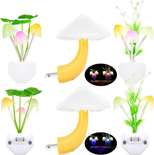 Vista 9 de Mudder Juego de 6 lámparas nocturnas de hongos LED, lámpara de pared con enchufe, 7 colores cambiantes, lámpara mágica bonita en forma de hongo