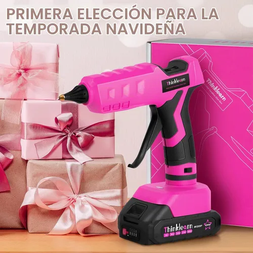 Vista 8 de Pistola de pegamento caliente, pistola de pegamento inalámbrica rosa de 20 V con 30 barras de pegamento de tamaño completo, kit de pistola