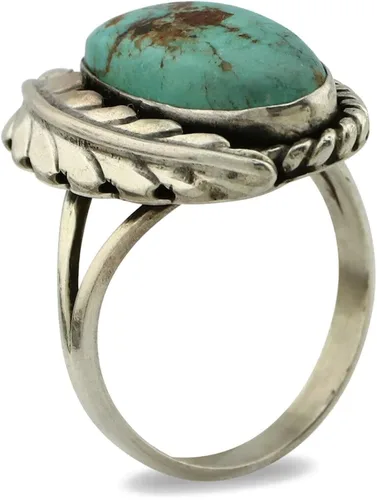 Vista 2 de Anillo Navajo de plata .925 Bisbee turquesa firmado Apache Manufacturing C80s, Plata de ley, turquesa