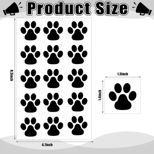 Vista 2 de Harloon 20 hojas de 300 tatuajes temporales de huellas de patas, tatuajes faciales para perros, calcomanías extraíbles para Cheer Patrol para Negro