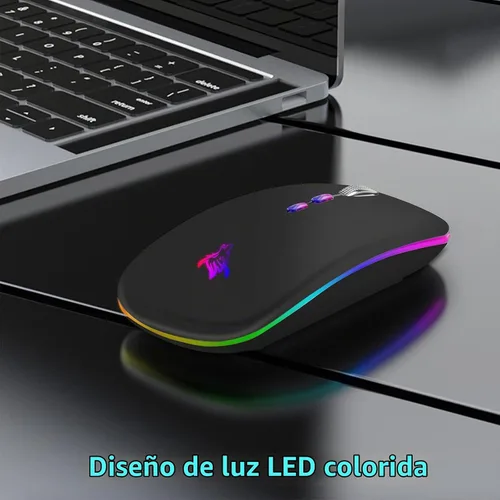 Vista 2 de HOTLIFE Ratón inalámbrico, delgado LED recargable silencioso Bluetooth Negro