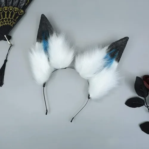 Vista 6 de Kit de diadema de cola de lobo y orejas de clip de piel sintética para Halloween, fiesta de Navidad, accesorios de disfraz para adultos y niños