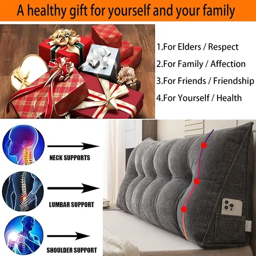 Vista 5 de Almohada de cuña Queen para cabecero, con funda extraíble y dos bolsillos laterales grandes, para camas, sofás, suelos. Especialmente para sentarse