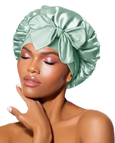 Vista 27 de BONNET QUEEN - Gorro de seda para dormir de BONNET QUEEN, gorro de satén para dormir con banda de amarre ajustable, para cabello rizado, de una sola