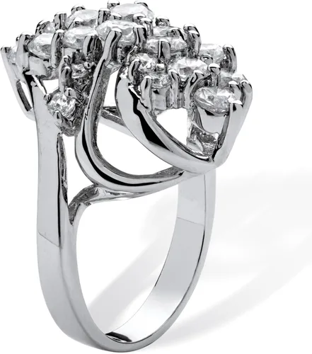 Vista 2 de Palm Beach Jewelry Anillo de racimo de circonio cúbico redondo chapado en platino