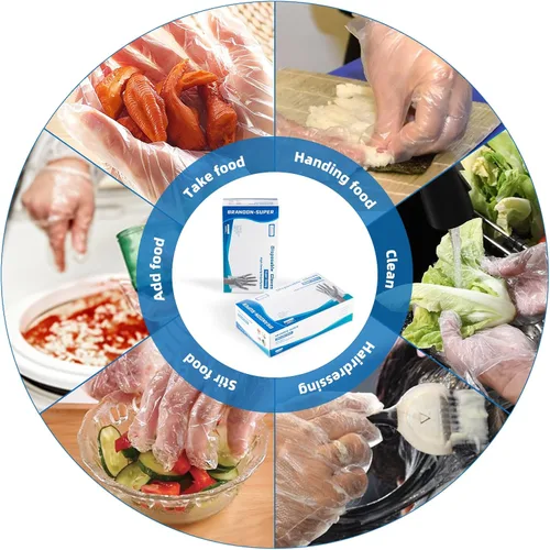 Vista 3 de Guantes desechables de preparación de alimentos, 500 piezas de plástico seguros para alimentos, manejo de alimentos, talla única (500 piezas)