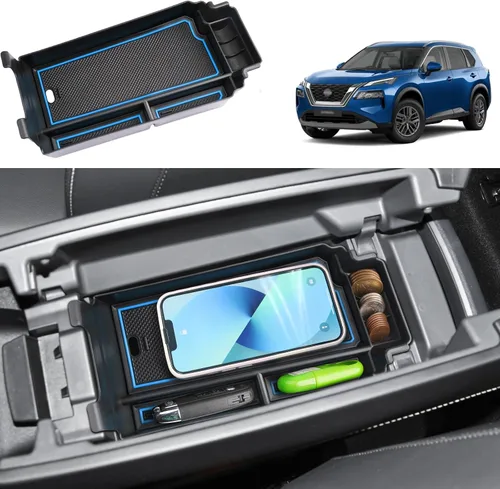 Vista 13 de Organizador de reposabrazos 2021-2024 2025 para Nissan Rogue (S/SV/SL/Platinum/Rock Creek), organizador de consola central de plástico ABS y goma