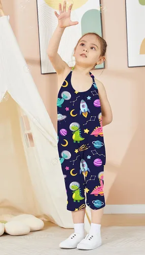 Vista 3 de Darkyazi Mono lindo de verano para niñas y niños, espalda descubierta, con correa de harén, overol con pantalones para niños pequeños, talla 2-8 años