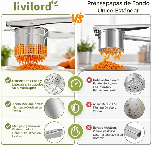 Vista 7 de Livilord - Ricer para patatas, acero inoxidable 18/10, mango ergonómico