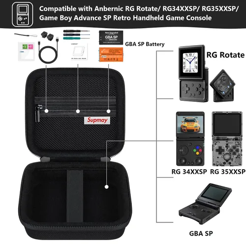 Vista 2 de Supmay Estuche Duro de Transporte para Consola de Juegos de Mano Retro RG34XXSP/ RG35XXSP, Portaconsola de Viaje Retro con Bolsa de Malla para Negro