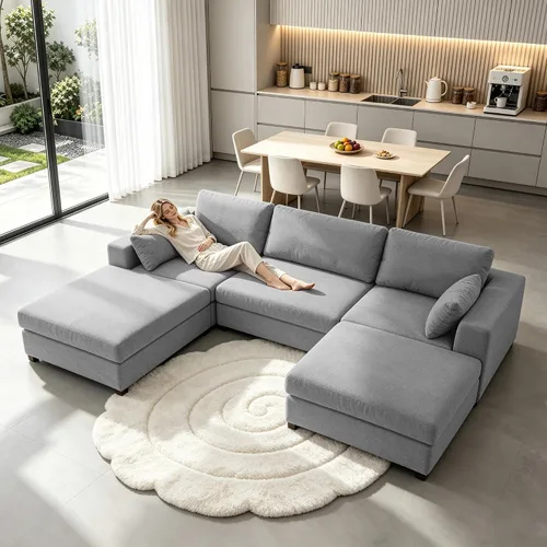 Vista 25 de 113" sofá seccional modular de gran tamaño del asiento profundo, sofá