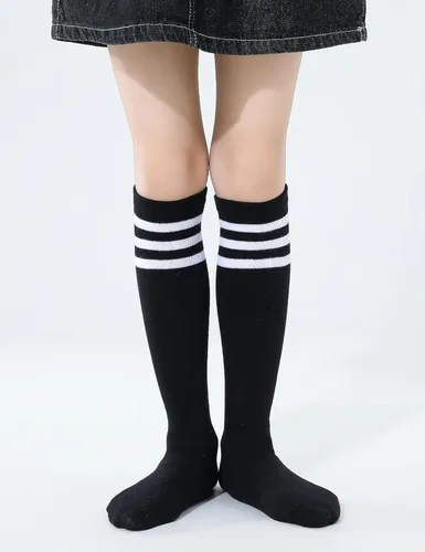 Vista 10 de TOCONFFON Calcetines de tubo hasta la rodilla para niños, niñas y adolescentes, calcetines deportivos de algodón para la escuela de fútbol, uniforme