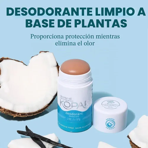 Vista 2 de Kopari Desodorante de coco sin aluminio, no tóxico y limpio a base de plantas, sin aluminio, parabenos o bicarbonato de sodio, protección de larga