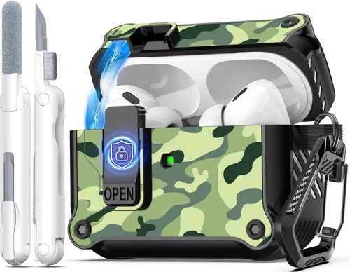 Vista 40 de R-fun Funda de carga compatible con AirPods de 2ª generación 2019, 1ª generación 2016, protección completa contra caídas, tapa desplegable
